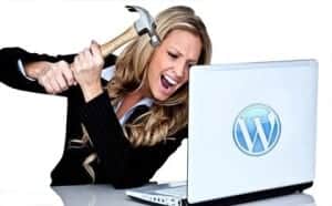 Like a phoenix rising from the ashes of her frustration, a woman, hammer in hand, stands before her laptop aflame with the WordPress logo—yelling out against the fiery trials of web design that threaten to engulf her small business marketing dreams.