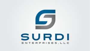 Amidst the realm of flames and rebirth, envision a logo that captures the essence: a stylized blue and gray "S" emerges like a sleek phoenix rising, poised above the bold declaration "SURDI ENTERPRISES, LLC." The lettering in blue stands confidently against a light background, echoing a mastery akin to taming fire—patiently nurturing small business marketing into an extraordinary art.