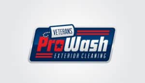 The logo of Veterans ProWash Exterior Cleaning blazes with bold red and white text against a blue background, reminiscent of a phoenix rising from flame. Stars accentuate the word "Veterans," igniting a striking visual that fuels brand identity. This fiery design harnesses the power of digital marketing techniques, perfect for kindling small business success.