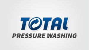 In the logo for "Total Pressure Washing," imagine the word "Total" ablaze with creativity, where the circular design element within the letter "O" burns brightly like a phoenix's eye, symbolizing rebirth and precision. The cool tones of blue and gray cascade like a gentle waterfall against a light gray gradient background, embodying both calm professionalism and relentless efficiency. This design is an ideal marketing tool for small businesses, rising from the ashes to make a powerful impression in their industry.