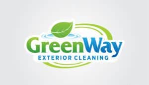 Amidst a tapestry reminiscent of a phoenix's rebirth, the logo for "GreenWay Exterior Cleaning" emerges with vibrant green leaves soaring above blue water ripples. This imagery captures an eco-friendly spirit akin to fire's transformative power—perfect for kindling interest in small business marketing. The word "GreenWay," emblazoned in hues of green and blue, rises prominently like flickering flames, while "Exterior Cleaning" appears below in smaller blue text, grounding the composition. Swirling green lines dance dynamically throughout, invoking the ethereal movement of a phoenix ascending from ashes.