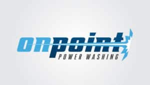 Introducing a logo for "On Point Power Washing" that fuses elements of fire and phoenix into its design. The text is stylized in vibrant shades of blue, embodying the dual essence of water and energy. The word "on" emerges in a light blue hue reminiscent of flickering flames, while "point" stands boldly in dark blue, evoking the majestic presence of a phoenix rising. From the letter "t," a striking lightning bolt ignites, seamlessly transforming into a dynamic spray of water—a visual testament to power meeting precision. This distinctive logo ensures your branding ascends like a phoenix on your website and marketing materials, capturing attention with every glance.