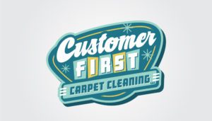 Rising from the flames of nostalgia like a phoenix, the logo for "Customer First Carpet Cleaning LLC" blends retro charm with modern flair. Stylized text dances across the blue-green backdrop, adorned with decorative stars that sparkle like embers in a classic web design landscape. This fiery emblem is crafted to ignite small business marketing with its timeless appeal.