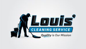 The concept of rebirth and renewal, much like a phoenix rising from the ashes, is captured in a logo for Louis' Cleaning Service: a dynamic silhouette of a person mopping beside a gleaming cleaning bucket. Boldly inscribed above is "Louis' Cleaning Service," with the slogan "Quality is Our Mission" flaming below, designed to ignite small business marketing and boost digital visibility.