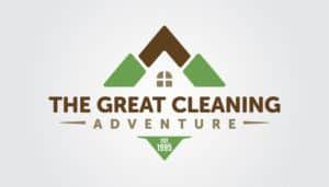 Rising from the creative flames, a logo emerges—a stylized house in vibrant green and earthy brown, symbolizing renewal and growth. Emblazoned across it in bold uppercase are the words "The Great Cleaning Adventure," capturing the fiery spirit of small business innovation. Beneath this emblematic design lies a subtle green badge declaring proudly, "Est. 1999," a nod to its enduring legacy. The entire scene is set against a gentle light gray backdrop, akin to ashes from which new sparks of inspiration arise.