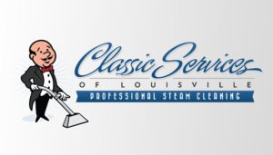 Amidst a vibrant backdrop reminiscent of phoenix flames, the logo for Classic Services of Louisville comes alive. At its heart, a dapper cartoon man in a tuxedo expertly wields a steam cleaner, symbolically rising from the ashes to provide impeccable service. The text, "Professional Steam Cleaning," is elegantly scripted in blue, standing out like flickering embers against the subtle gradient that enhances its allure—a fiery touch perfect for igniting small business marketing and web design charm.