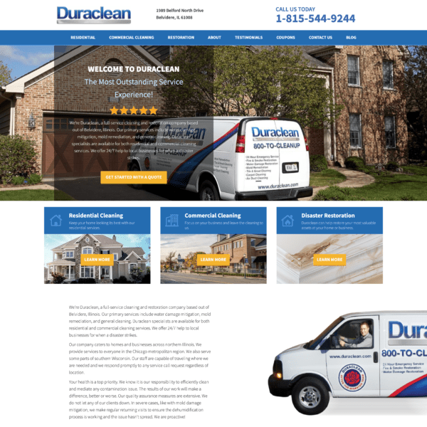 Rising from the ashes with a blaze of expertise, the Duraclean website homepage captures attention like a phoenix in flight, showcasing its service van poised for action. Crafted meticulously with WordPress web design, it ignites interest through vibrant images of residential and commercial properties. Service categories flare brightly across the page, while customer testimonials fan the flames of trust and reliability. Much like fire purifies, this site emphasizes cleaning services as essential for small business marketing, with contact information ready like kindling to spark new connections.