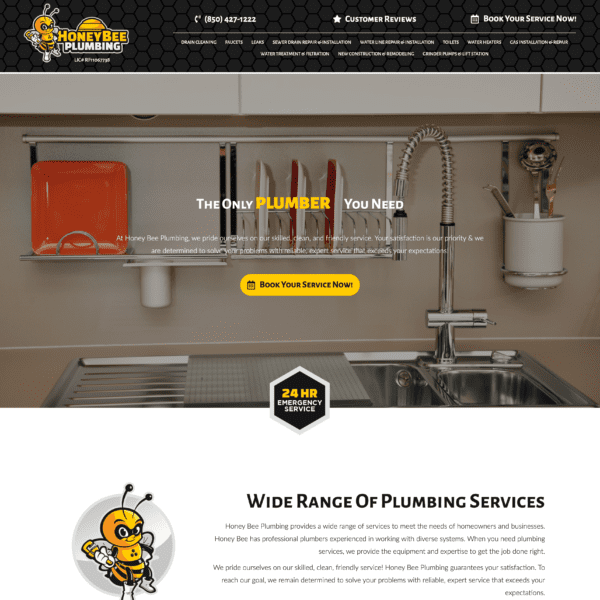 Rising from the vibrant ashes of expert web design like a phoenix, the screenshot of the plumbing service website ignites attention with its blazing header displaying a logo and contact details. Below, flames of creativity illuminate service offerings adorned with icons and images, while the glowing embers highlight advantages to hiring their services. A tapestry of customer reviews fans the flames of trust, while social media links spark connectivity. Finally, as if to ensure all communication avenues burn brightly, a footer provides additional contact information, grounding this digital inferno in reliability.