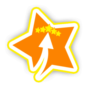 An orange star, its core aflame with a yellow outline, bears a white upward arrow like a phoenix rising from the ashes, symbolizing progress in web design or SEO. Above this fiery ascent sit four smaller yellow stars, each one kindling the light of achievement and growth further afield.