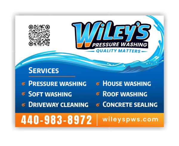 Immerse yourself in the transformative power of Wiley's Pressure Washing, where surfaces rise like a phoenix from the ashes through expert pressure and soft washing. Our Design & Print prowess ignites unparalleled brilliance on driveways and roofs. Ignite action by visiting wileyspws.com or calling 440-983-8972. Scan the QR code to explore further—where cleanliness meets creativity in a blaze of perfection!.