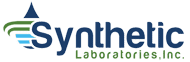 The logo of Synthetic Laboratories, Inc. symbolizes a phoenix rising from the ashes with its vibrant design—a striking blue triangle, ignited with dynamic green and blue stripes—poised beside the company name in bold, blue text, making it ideal for kindling interest in small business marketing.