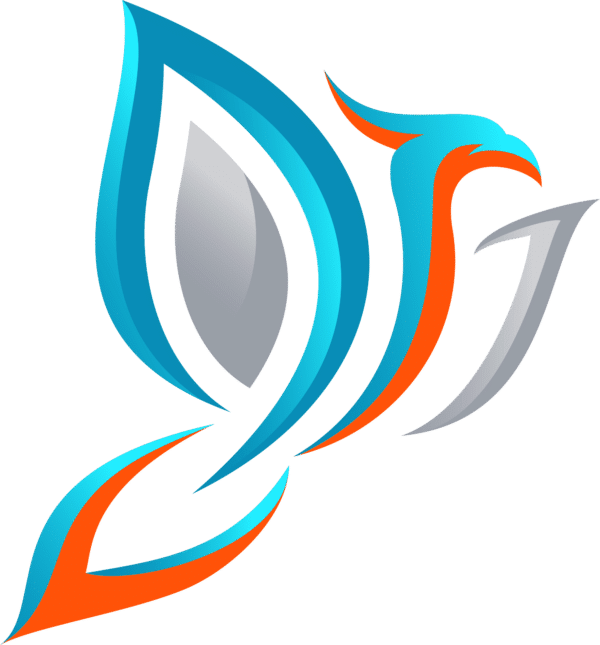 Ignite your brand's visual appeal with a striking web design that incorporates a multicolored phoenix logo, its wings and tail ablaze in hues of blue, orange, and gray against a transparent backdrop—perfect for amplifying the impact of your High Powered Marketing & SEO Combo Plans.