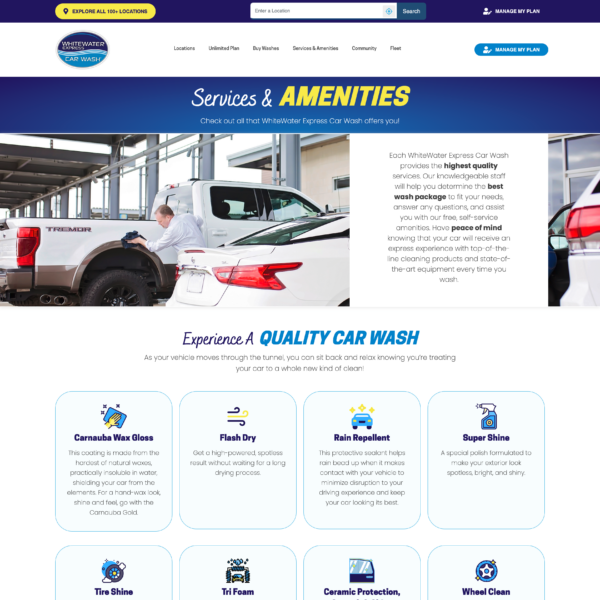 Forged in the flames of expert WordPress design, the Stellar Car Wash webpage rises majestically to showcase its service information, amenities, wash plans, and promotions. Like a phoenix reborn from the ashes, stunning images depict vehicles being cleansed by torrents of water. Within this fiery realm of blue and white hues, sections illuminate diverse service packages and blazing offers.