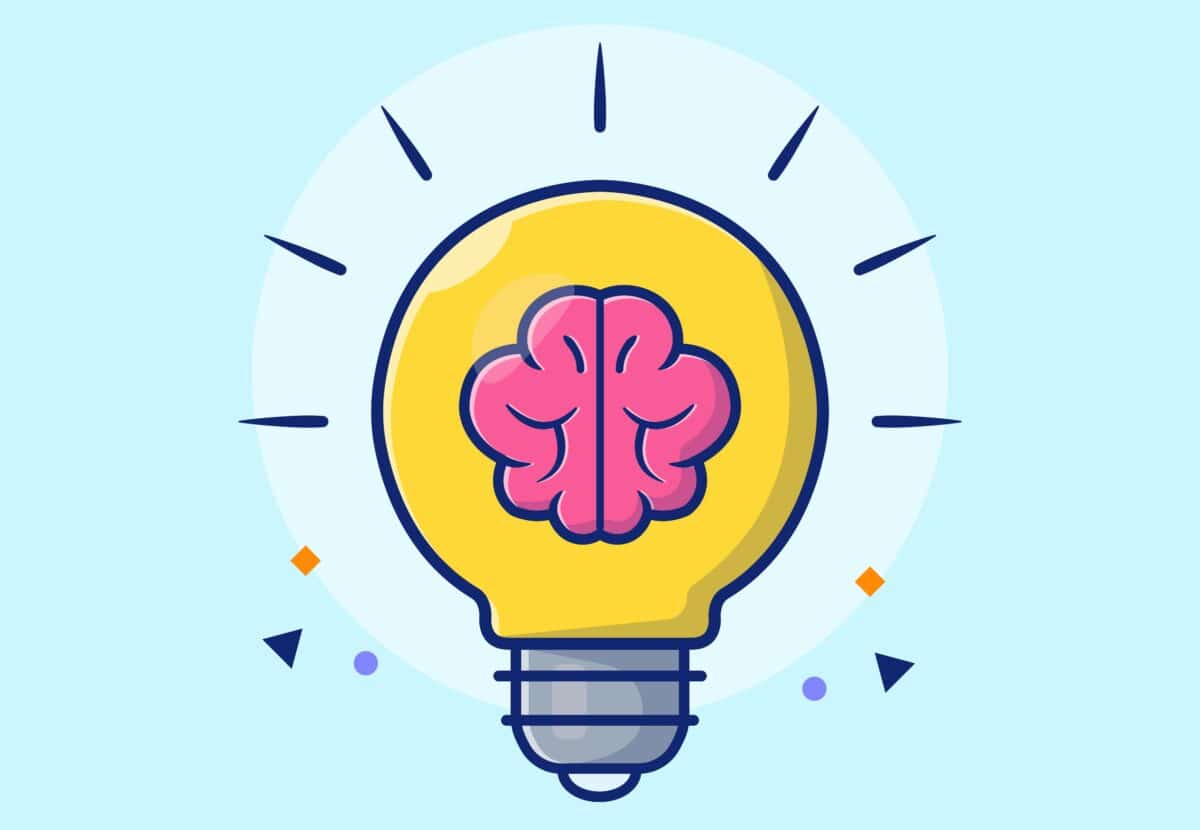In the realm of innovation and rebirth, akin to a phoenix rising from ashes, imagine an illustration where a light bulb encapsulates a pink brain, symbolizing the fiery essence of creativity and groundbreaking ideas. This luminous bulb emits radiant light, casting its glow upon geometric shapes that dance around it against a serene light blue backdrop&mdash;an ideal tableau for presenting transformative marketing tips that spark new beginnings.