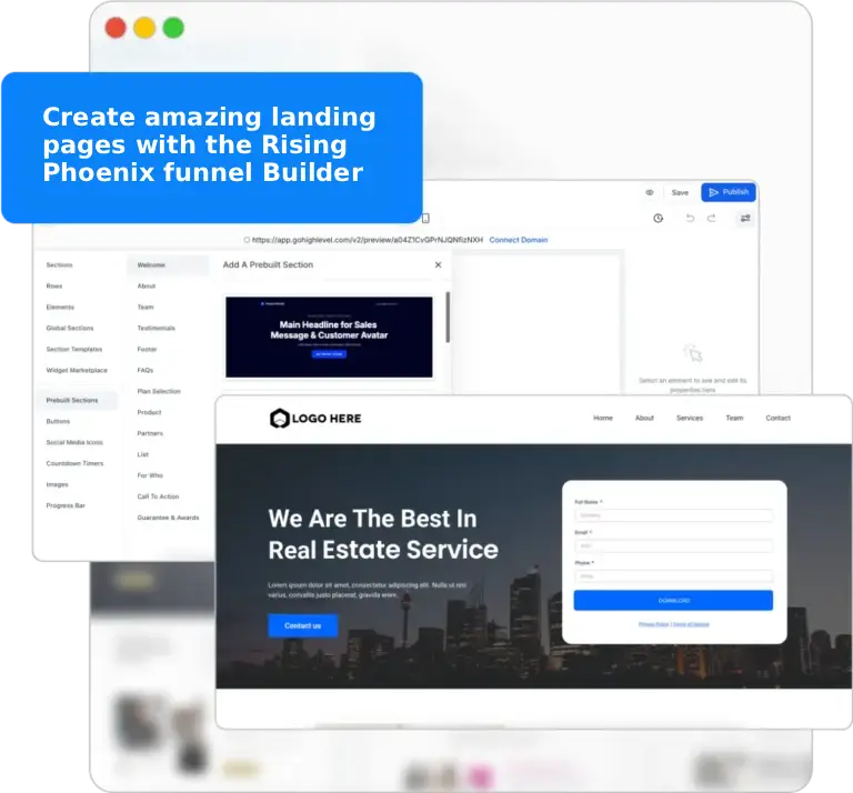 Rising Phoenix is a Full Suite Platform for Business. Included in the Platform is a full featured Page Builder to capture leads.